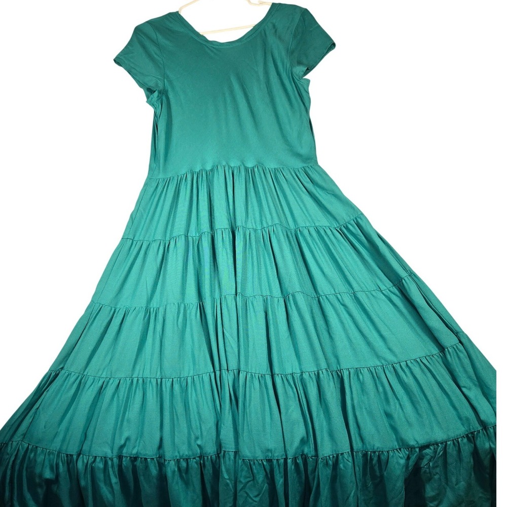 Soft Surroundings Kara Dress Tropical Green Tiered Maxi Knit Short Sleeve M - Picture 5 of 10